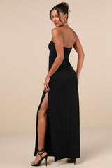 Famous Icon Black Strapless Column Maxi Dress