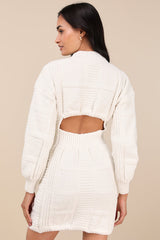 Patchwork It Cream Cable Knit Cutout Sweater Dress