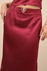 Priscilla Burgundy Satin Maxi Skirt