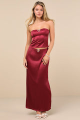 Priscilla Burgundy Satin Strapless Top
