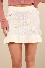 Maeve Cream Knit 3D Floral Applique Mini Skirt