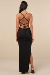 Stunning Perception Black Slinky Lace-Up Maxi Dress