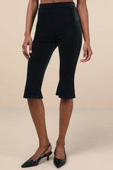 Captivating Poise Black Velvet High-Rise Capri Pants