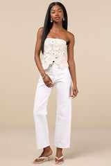 Envied Attitude Beige Crochet Strapless Crop Top