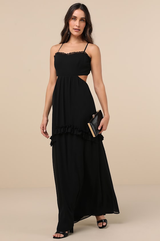 Pronounced Perfection Black Cutout Tie-Back Maxi Dress