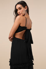 Pronounced Perfection Black Cutout Tie-Back Maxi Dress