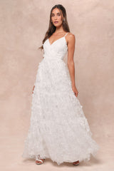 Adoringly Yours White Tiered 3D Floral Maxi Dress