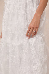 Adoringly Yours White Tiered 3D Floral Maxi Dress
