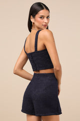 Elevated Attitude Navy Tweed Sleeveless Two-Piece Skort Romper