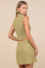 Luxe Cuteness Lime Green Textured Faux-Wrap Mini Skirt