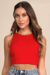 Let's Tie It Red Tie-Back Cropped Tank Top