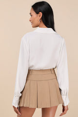 On It Khaki Pleated Mini Skirt