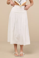 Kesia White Textured A-Line Midi Skirt