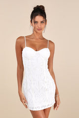 Aglow with Love Ivory Mesh Sequin Bustier Bodycon Mini Dress