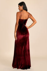 Everything I Do Wine Velvet Cowl Neck Mermaid Maxi Dress