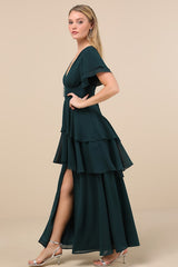Midnight Mood Emerald Green Tiered Maxi Dress