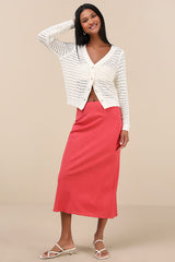 Breezy Attitude Ivory Loose Knit Button-Up Cardigan Sweater