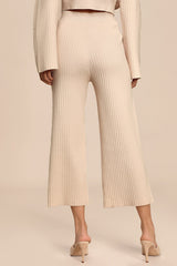 Snuggly Style Cream Ribbed Knit Wide-Leg Pants