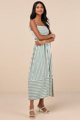 Exceptionally Pristine Green and Cream Striped Cutout Midi Dress