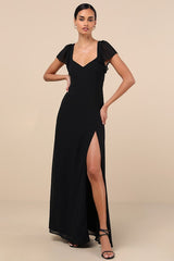 Simply Delightful Black Tie-Back Flutter Sleeve Maxi Dress