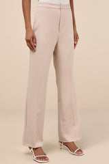 Chic Muse Beige High-Rise Straight Leg Trouser Pants