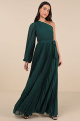Divine Charm Emerald Green One-Shoulder Maxi Dress