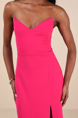Parveen Hot Pink Strapless Column Maxi Dress