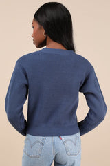 Toasty Babe Dark Blue Knit Button-Up Cropped Cardigan