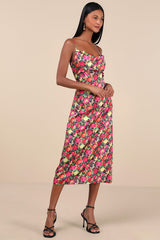 Favorite Icon Black Multi Floral Satin Cowl Neck Slip Midi Dress