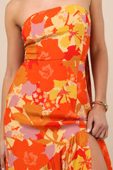 Captivating Spirit Orange Floral Strapless Dress and Scarf Set