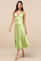 Incredible Love Lime Green Satin Cowl Back Midi Slip Dress