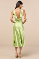 Incredible Love Lime Green Satin Cowl Back Midi Slip Dress