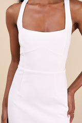 Vibrant Allure White Square Neck Sleeveless Bodycon Midi Dress