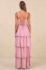 Sophisticated Occasion Pink Bustier Lace-Up Maxi Dress