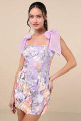Emphatically Adorable Lavender Floral Tie-Strap Mini Dress