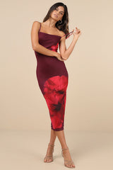 Jaela Burgundy Floral Mesh Sleeveless Bodycon Midi Dress