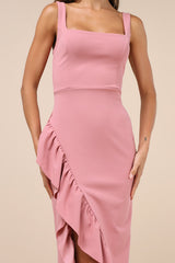 Immaculate Excellence Pink Sleeveless Ruffled Tulip Maxi Dress