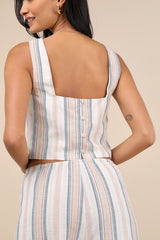 Raylon White Multi Striped Tank Top