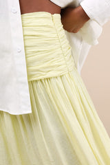 Kesia Light Yellow Textured A-Line Midi Skirt