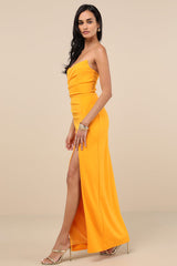 Malia Golden Yellow Ruched Strapless Maxi Dress