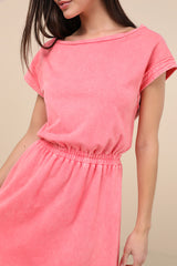 Definite Beauty Washed Coral Pink Short Sleeve Mini Dress