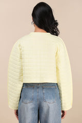 Denny Pale Yellow Quilted Cropped Jacket