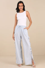 Palila Blue and White Striped Side-Tie Pants