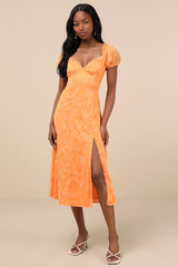 Blossoming with Charm Orange Embroidered Tie-Back Midi Dress