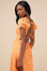 Blossoming with Charm Orange Embroidered Tie-Back Midi Dress