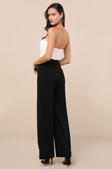 Vickie Black and White Cutout Strapless Wide-Leg Jumpsuit