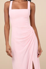 Glamorous Disposition Light Pink Ruched Maxi Dress