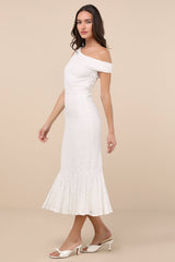 Nadie White Lace Asymmetrical Midi Dress