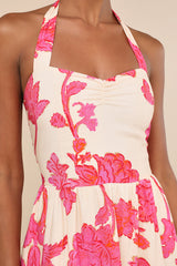 Layton Pink and Cream Floral Halter Maxi Dress