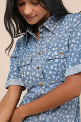 Renske Light Wash Floral Print Denim Mini Dress